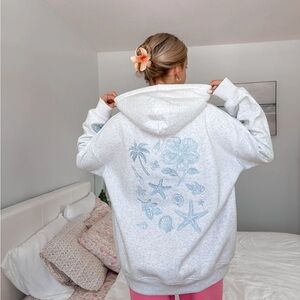 Sun-kissed Coconut Pearl Grey Tropical Embroider Hoodie